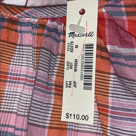 Madewell Plaid Ruffle-Sleeve Popover Mini Dress M - Picture 6 of 10